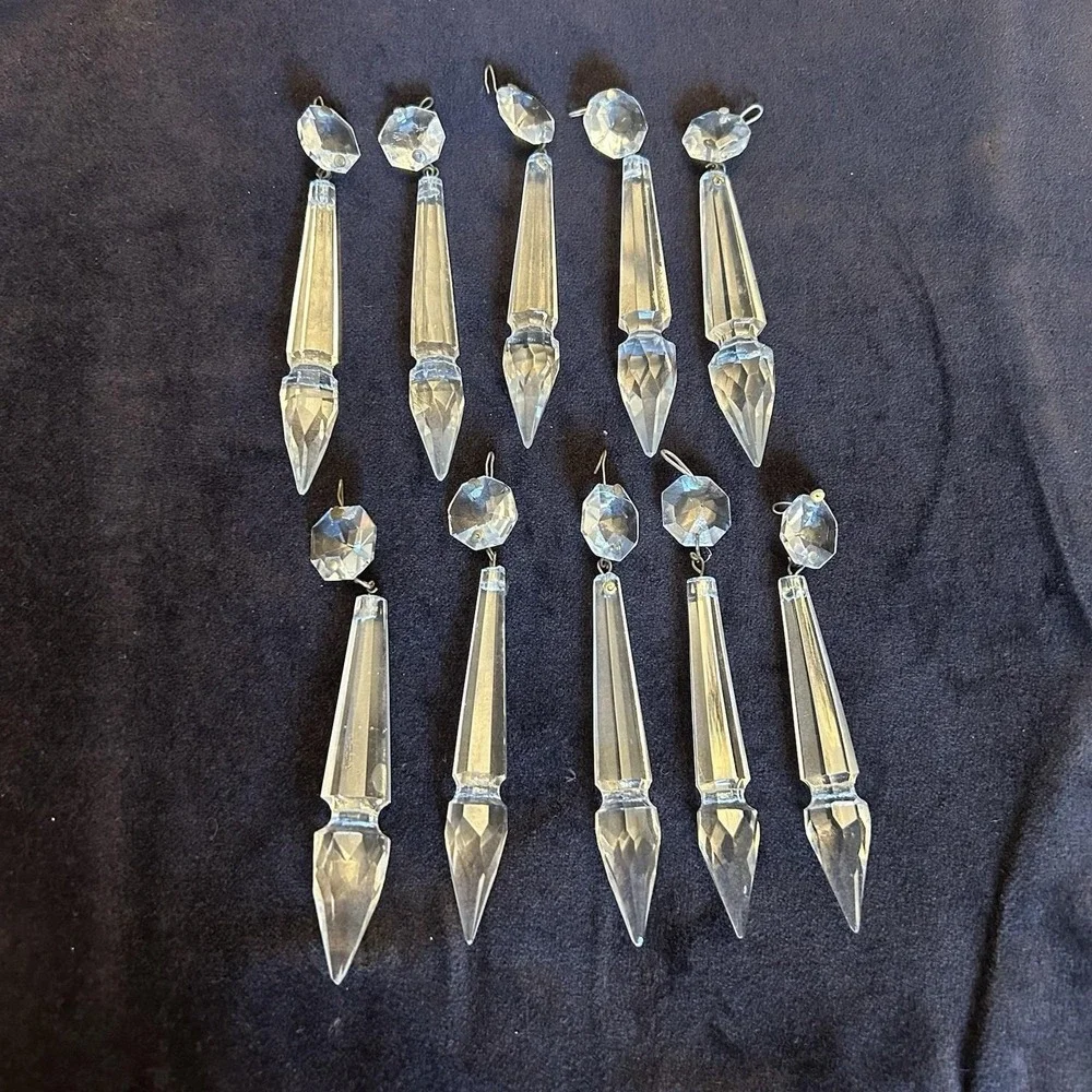 10 Vintage antique Cut Crystal Glass Chandelier Icicle Prisms Antique